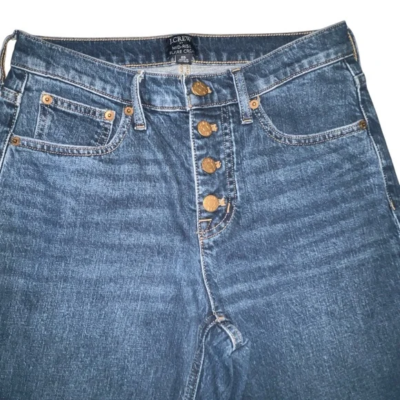 J. Crew Mid-Rise Flare Crop Dark Wash Button Fly Jeans size 25 - Picture 4 of 11